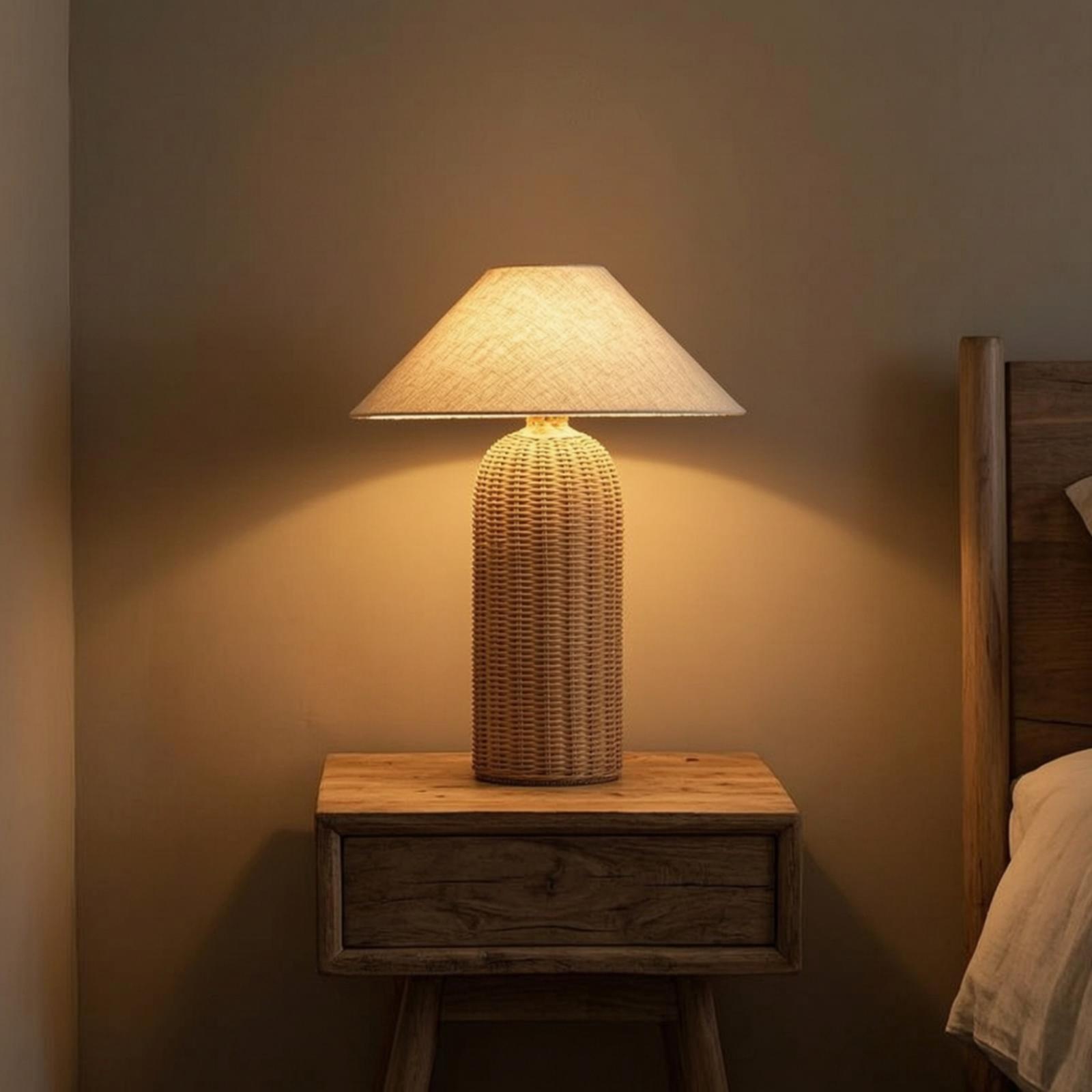 Desk Lamp - Yatak Başı Lambası Rattan Tabanlı Kumaş